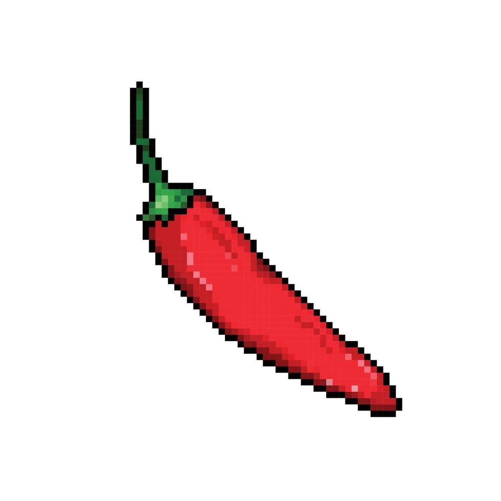 Raw whole red chili hot pepper for cooking ingredients. Pixel art retro vintage video game bit vector illustration. Simple flat drawing isolated on square white background.