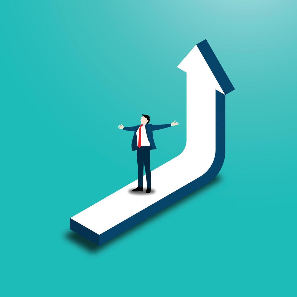 Businessman standing to the top of the arrow graph vector