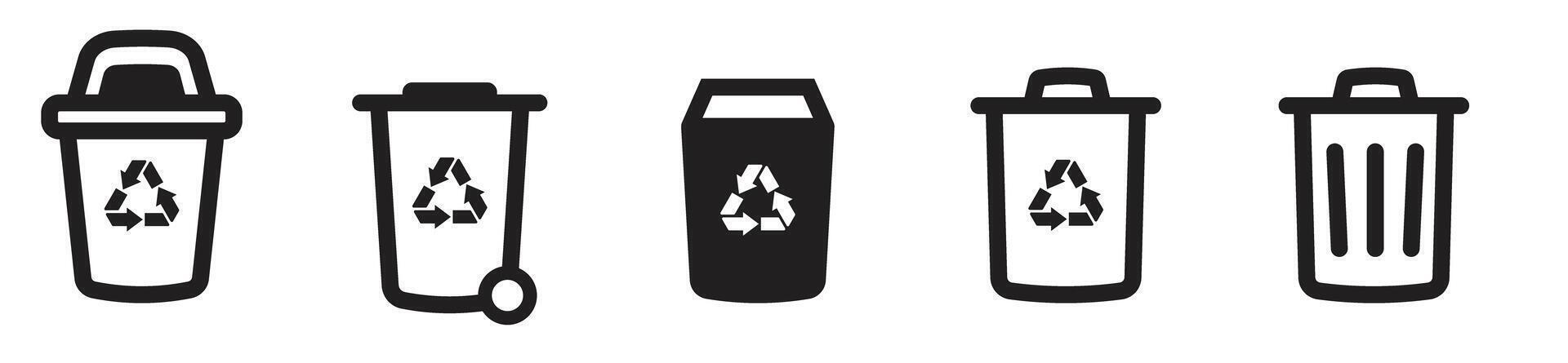 trash can icon simple black, bin symbol recycle, organic waste, plastic trash can vector