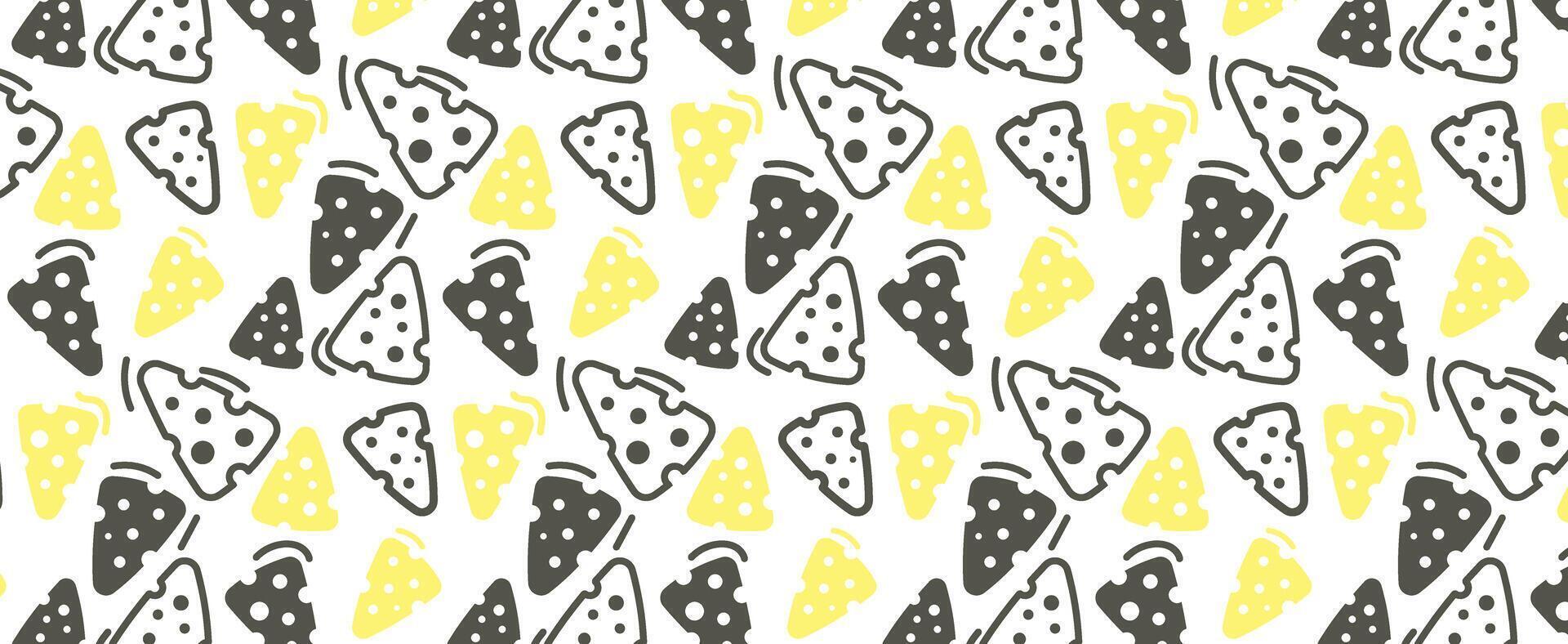 cheese hand drawing doodle seamless pattern, yellow and black simple background, repeat wallpaper vector