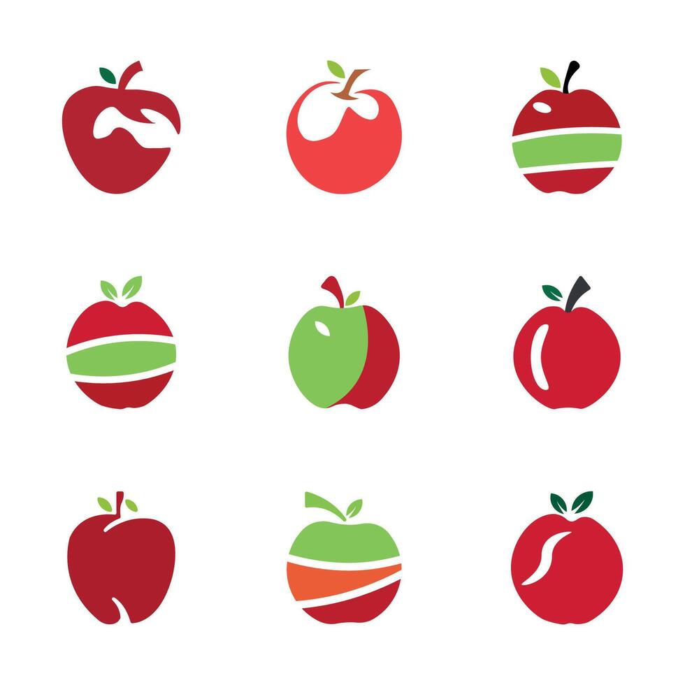 vector mano dibujado manzana Fruta conjunto icono ilustración.