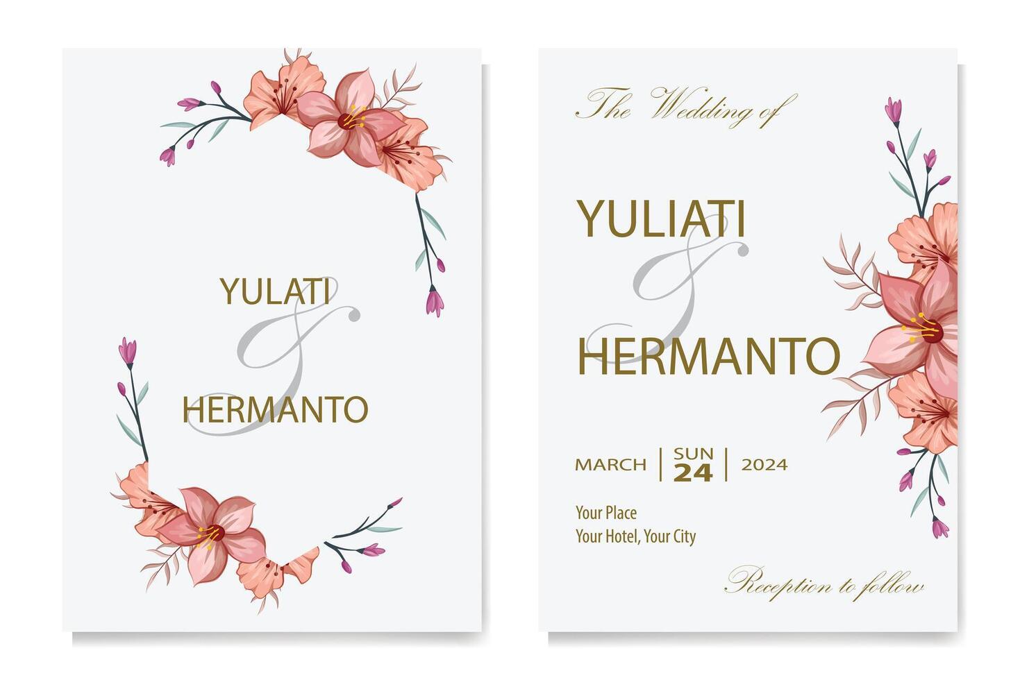 Boda invitación tarjeta modelo con flores vector