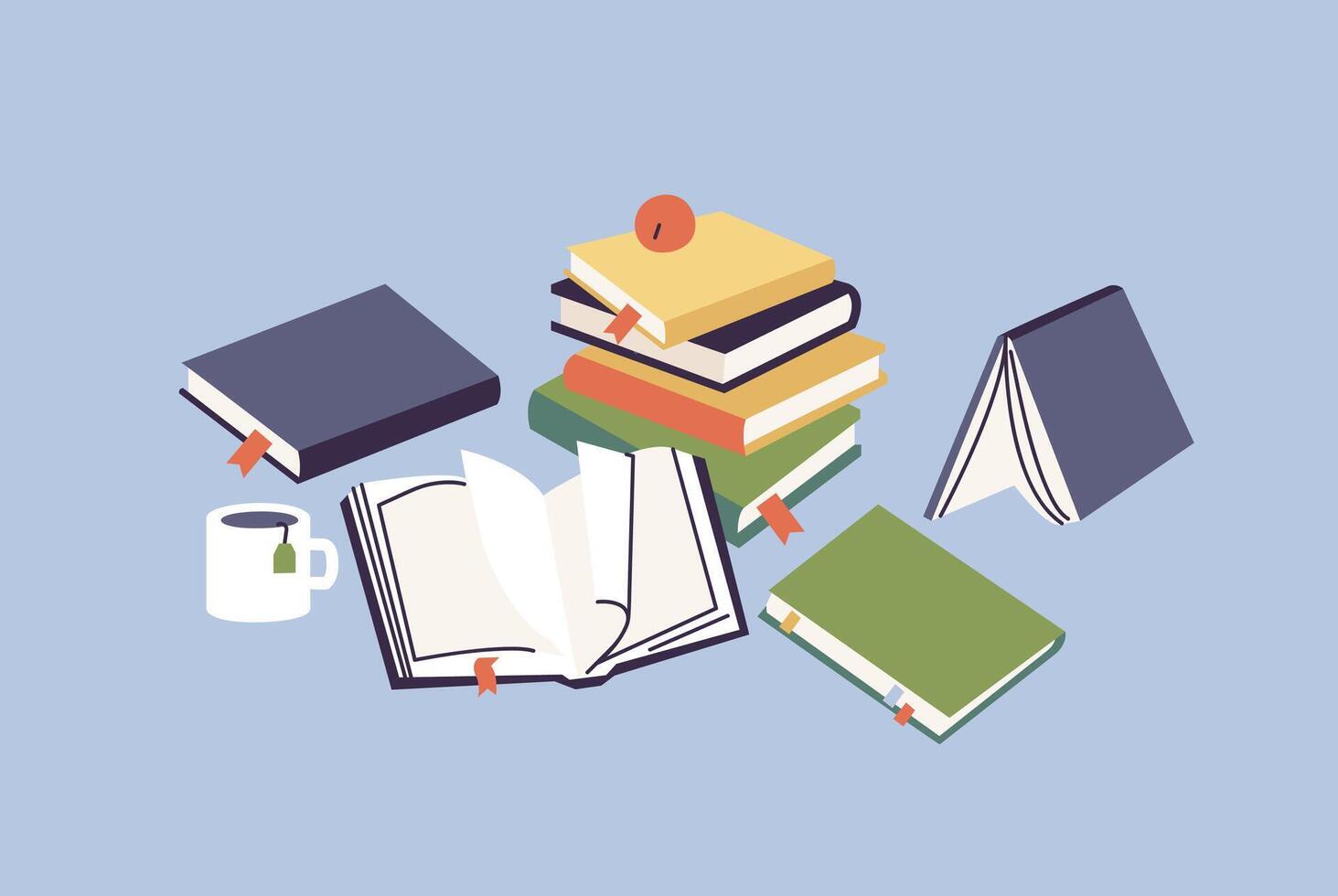 Vector illustration stacks of books for reading, pile of textbooks for education. Back to school concept