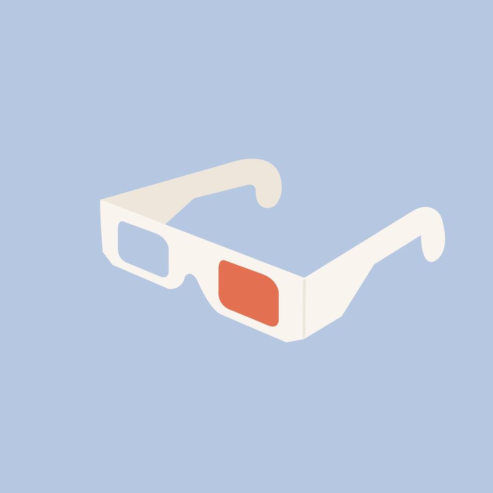 Vector illustration paper 3d glasses for movies with red and blue lenses isolated on blue background