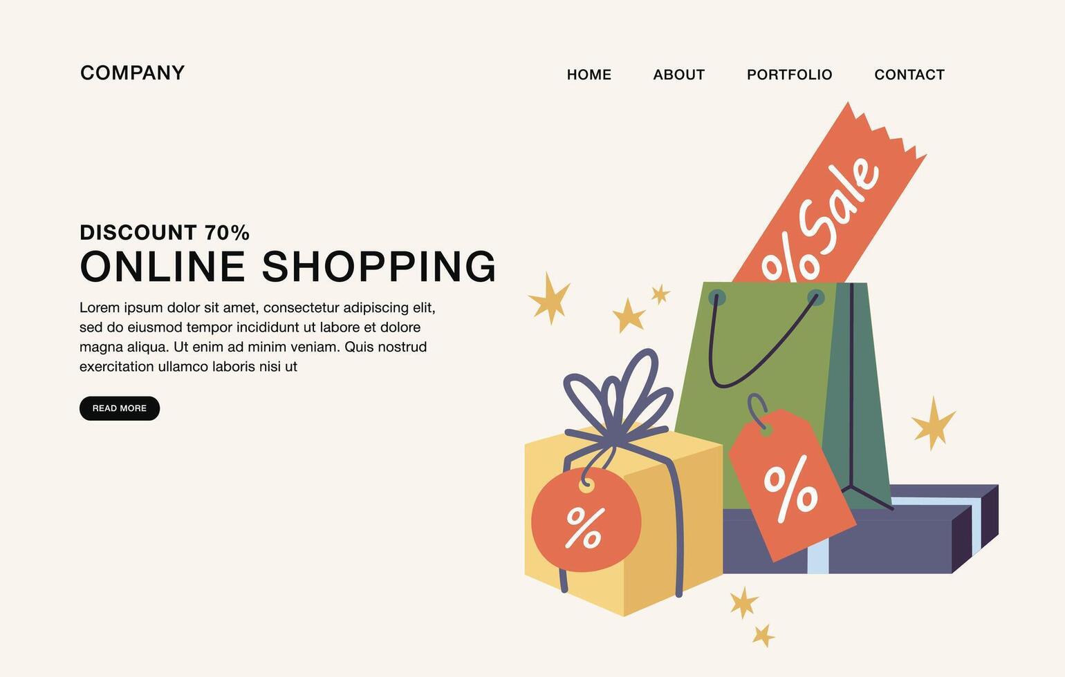 Vector illustration template design of landing page with concept of sale in online shopping