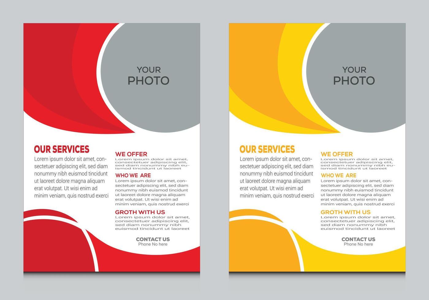 Corporate business flyer template design set with  orange, red and yellow color. marketing, business proposal, promotion, advertise, publication, cover page. new digital marketing flyer set. vector