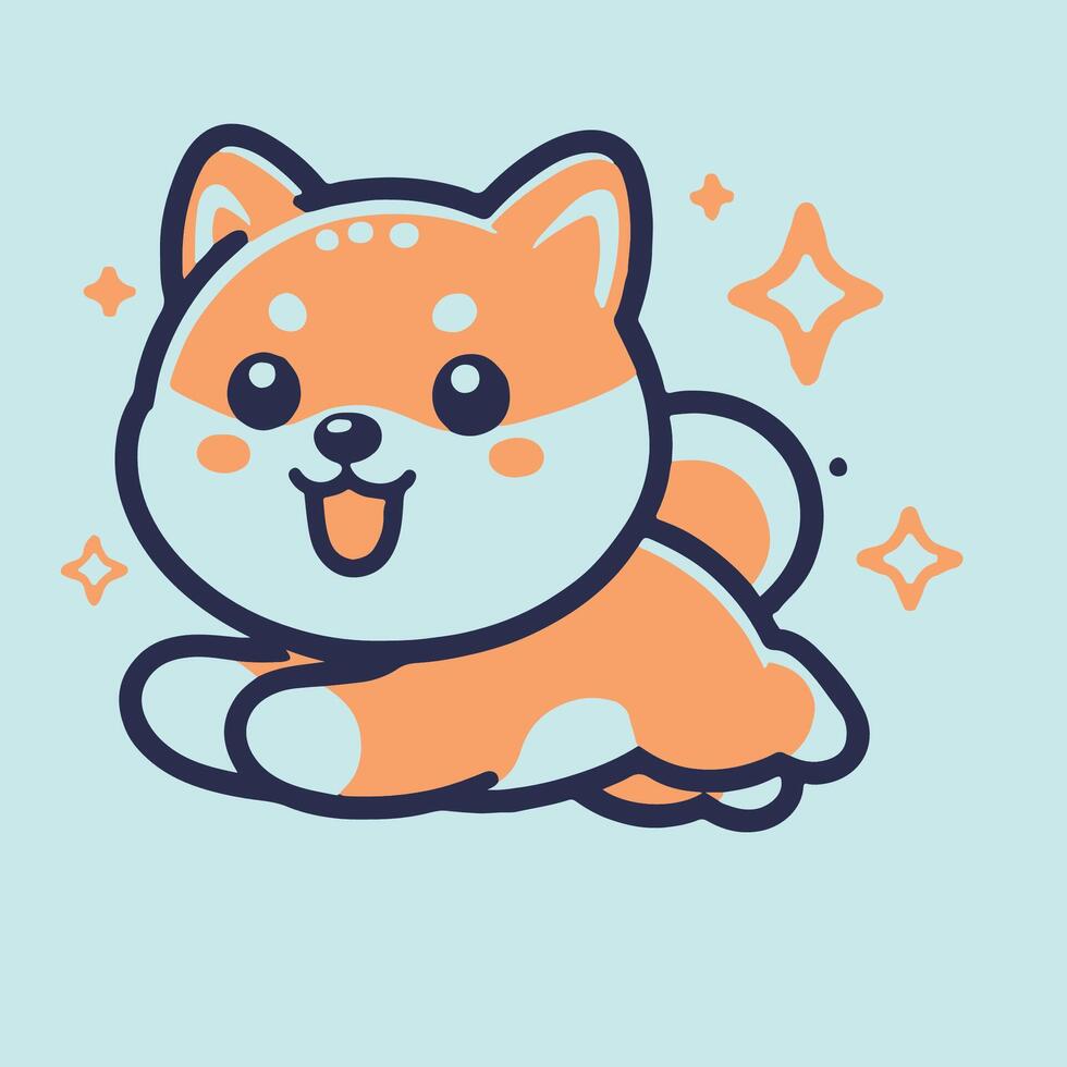 linda dibujos animados shiba inu perro. vector ilustración en plano estilo.