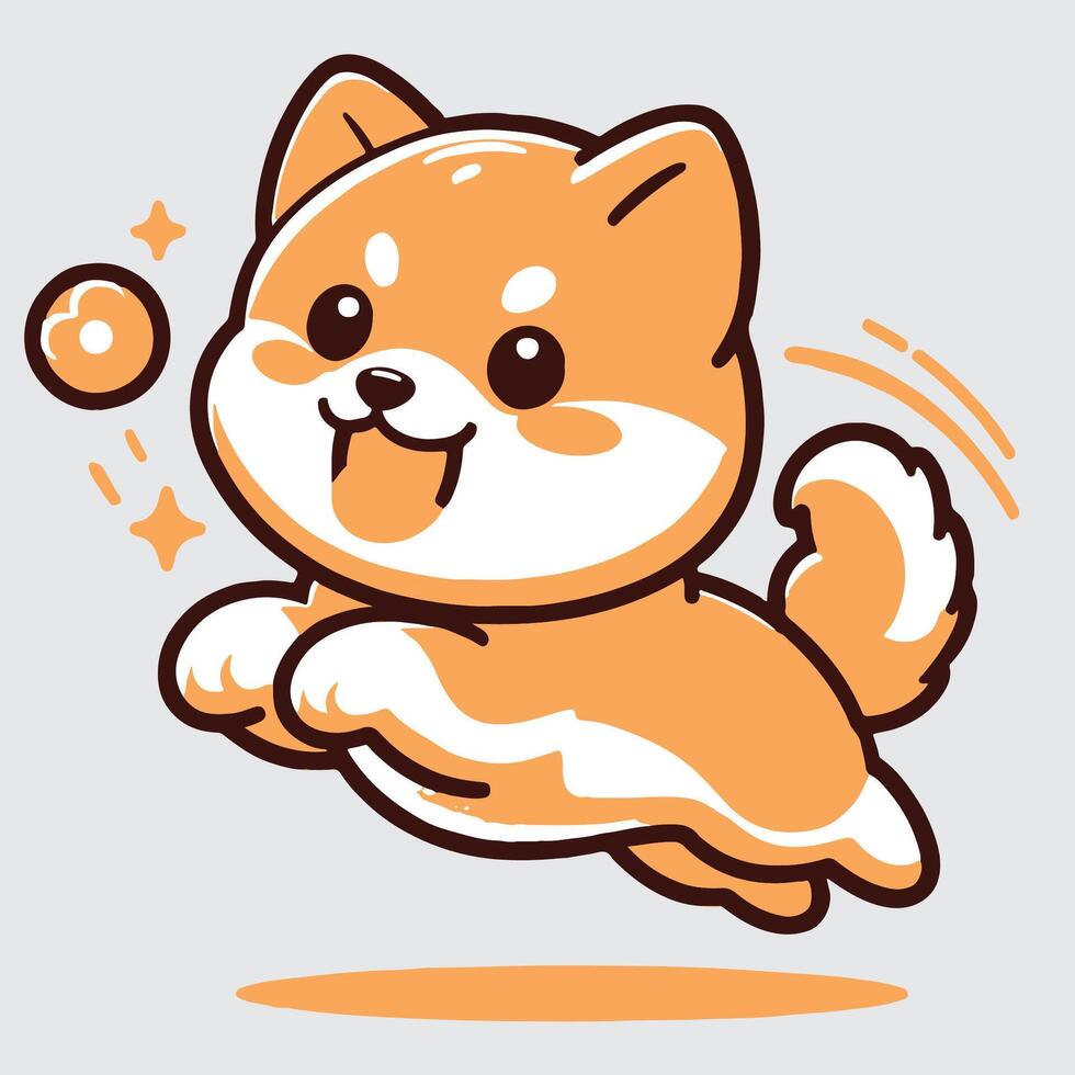 linda dibujos animados shiba inu perro saltando con volador pelotas. vector ilustración.