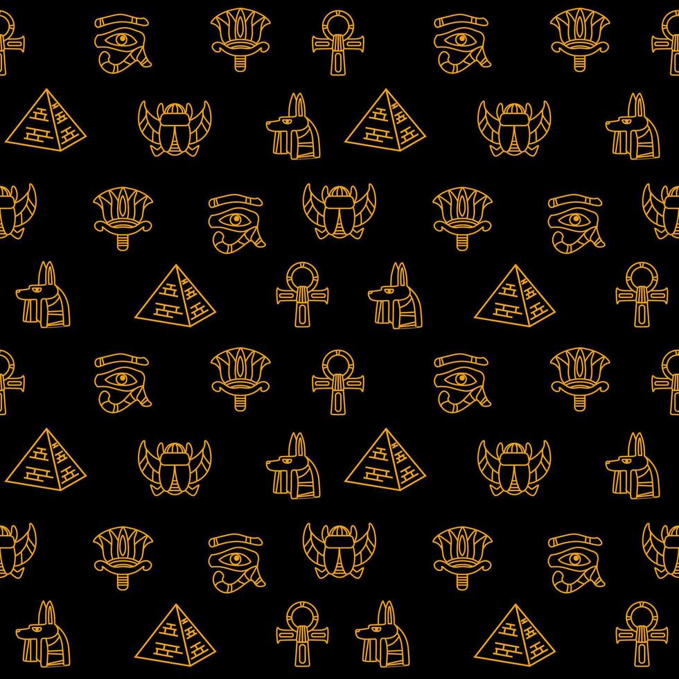 Seamless pattern with Egypt icons on a black background vector