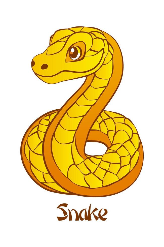 Vector cartoon snake. Illustration of cute Yellow Snake.