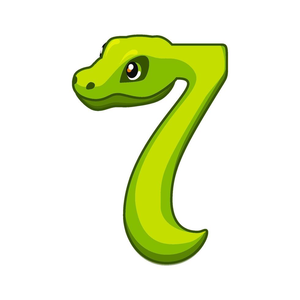 Snake font. Digit 7. Cartoon Seven number. vector