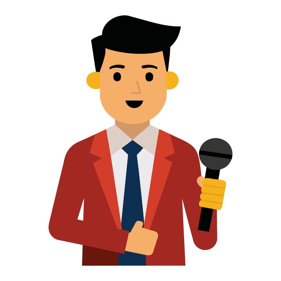 clipart features a professional male reporter holding a microphone vector