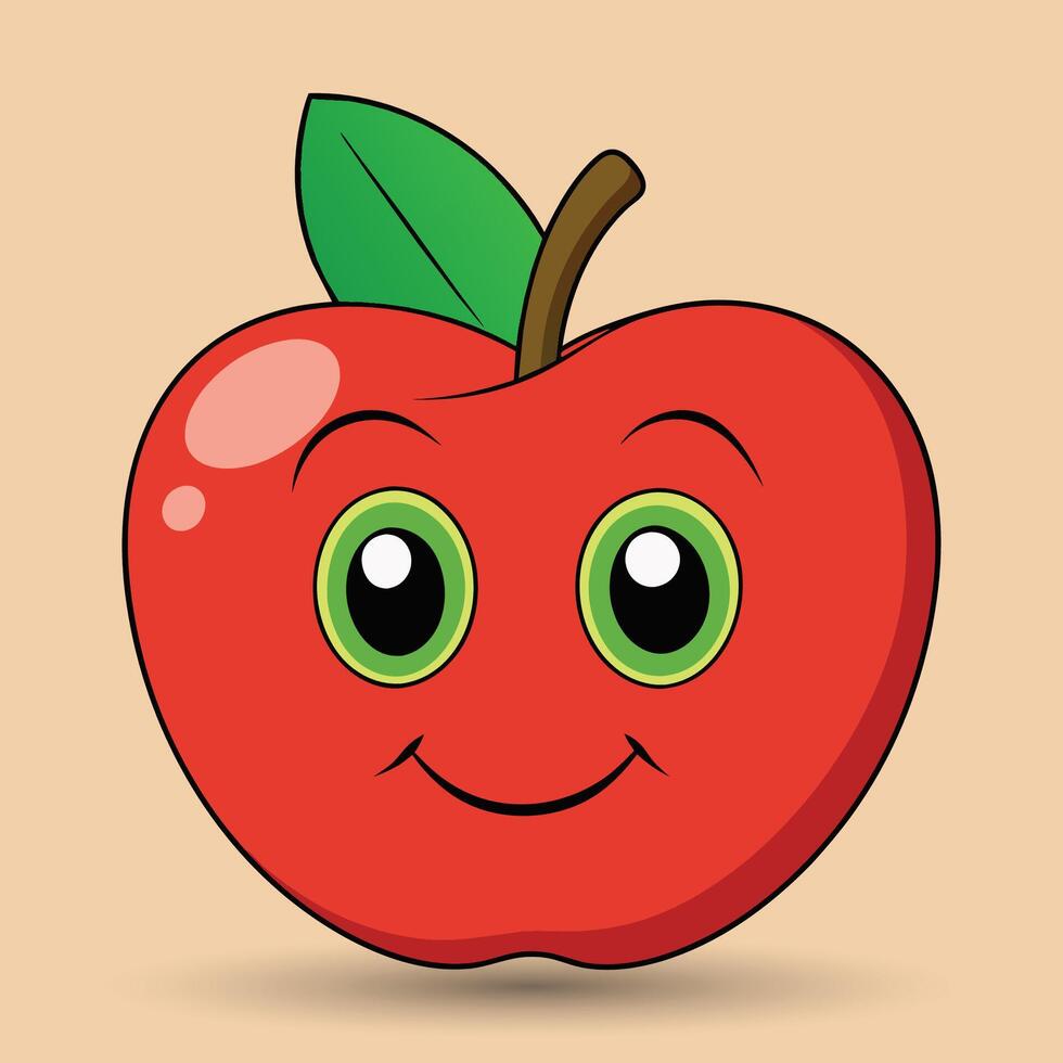 sonriente manzana con ojos linda gracioso manzana Fruta dibujos animados estilo vector diseño ilustración