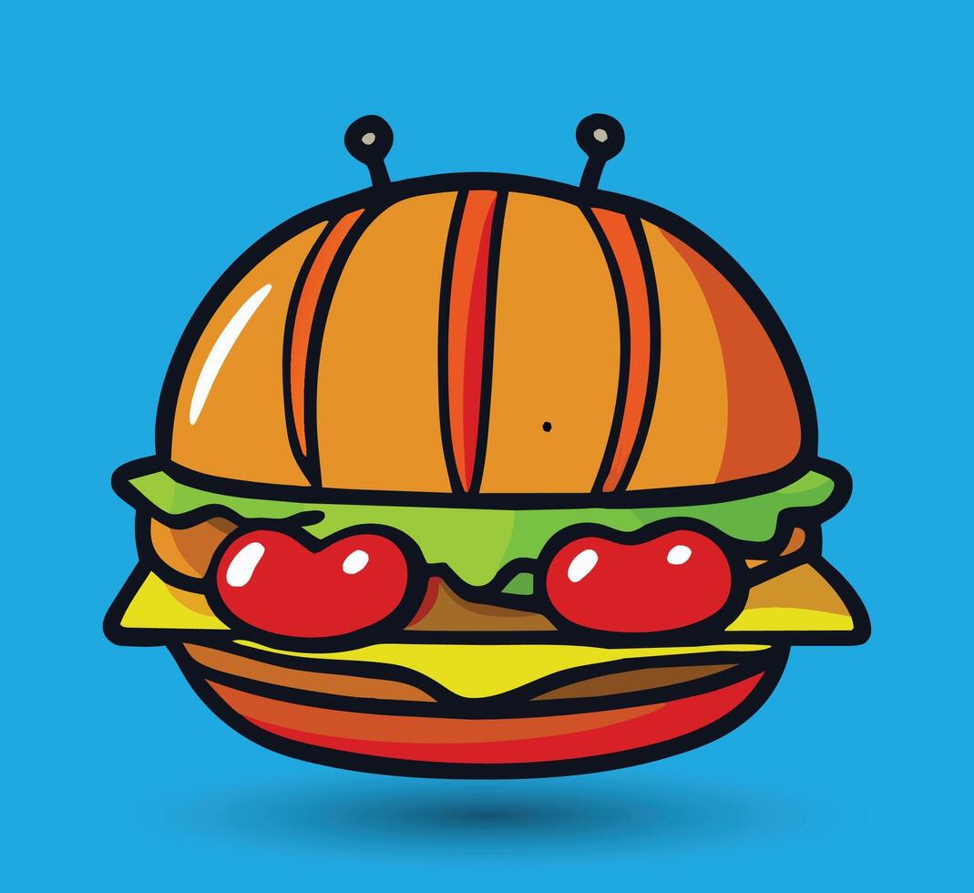 Hand Drawn Burger Vector Illustration. Burger with juicy beef.