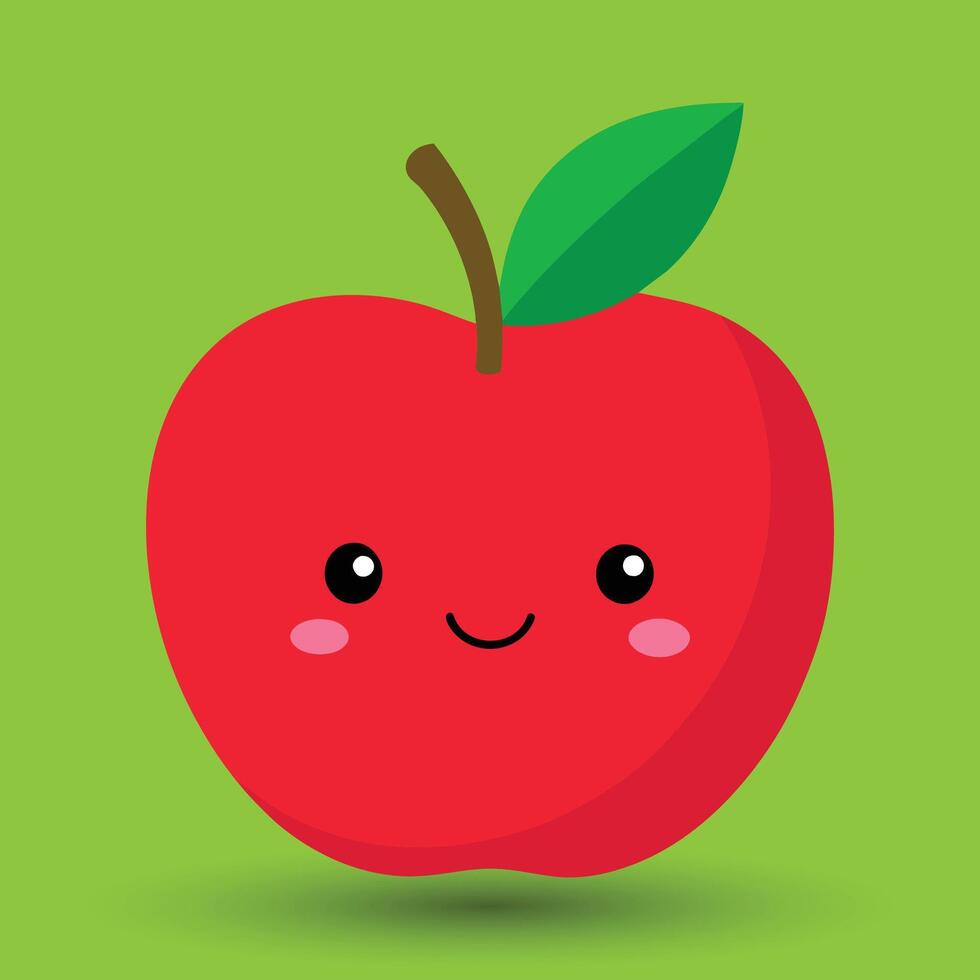 Smiling apple with eyes cute funny apple fruit cartoon style vector design illustration