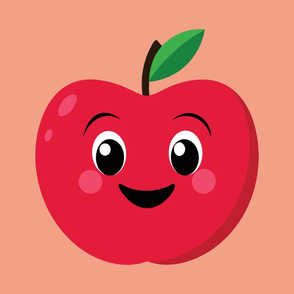 Smiling apple with eyes cute funny apple fruit cartoon style vector design illustration