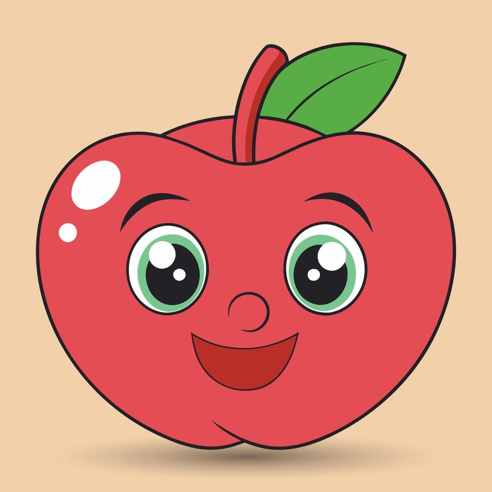 Smiling apple with eyes cute funny apple fruit cartoon style vector design illustration