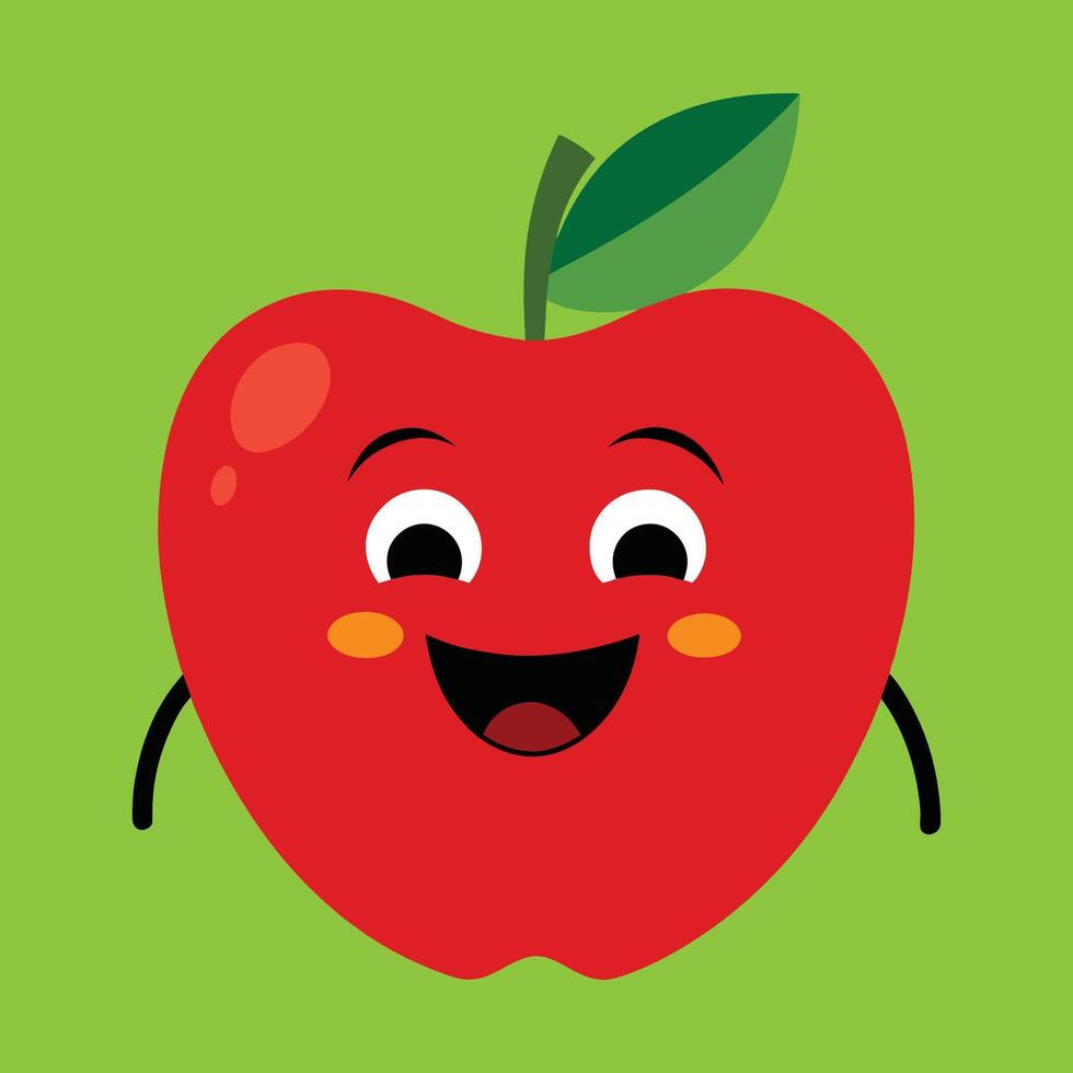 Smiling apple with eyes cute funny apple fruit cartoon style vector design illustration