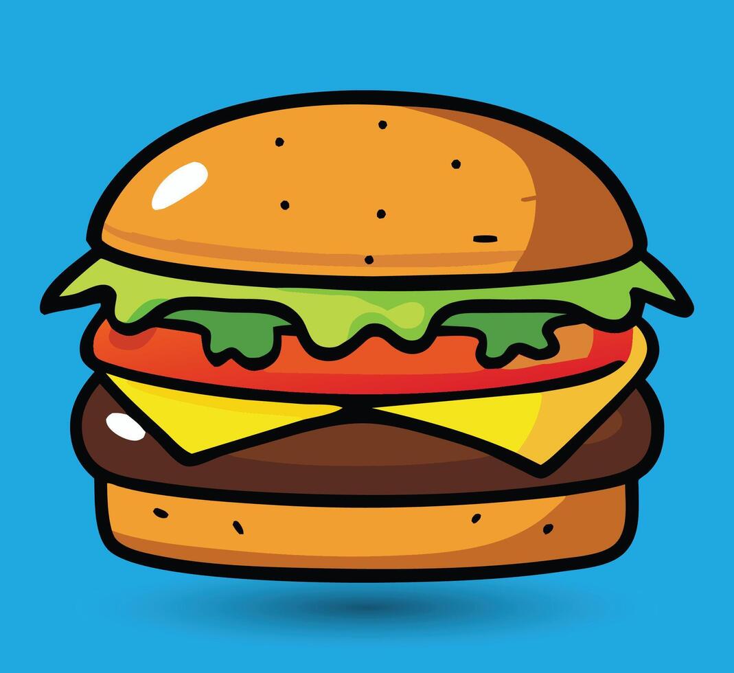 Hand Drawn Burger Vector Illustration. Burger with juicy beef.