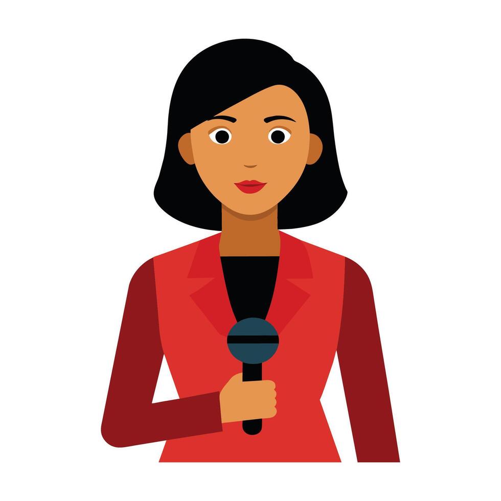 clipart features a professional woman reporter holding a microphone vector