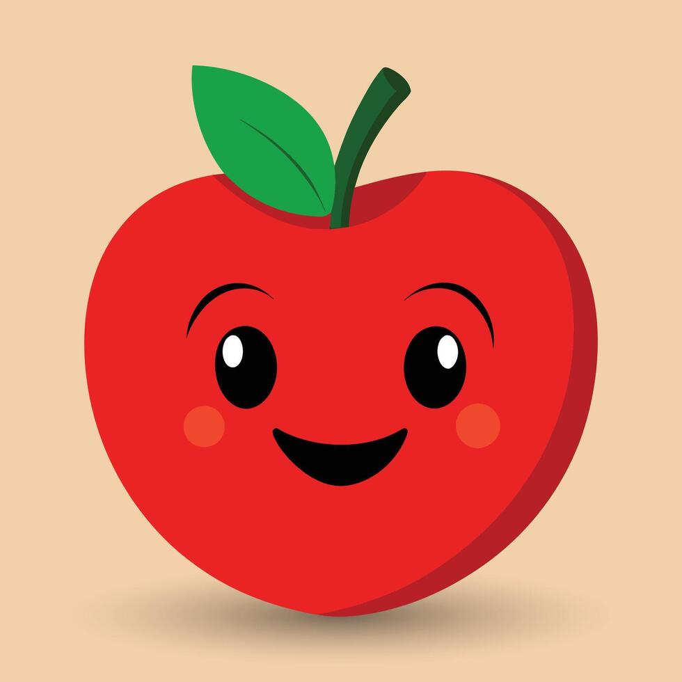 Smiling apple with eyes cute funny apple fruit cartoon style vector design illustration