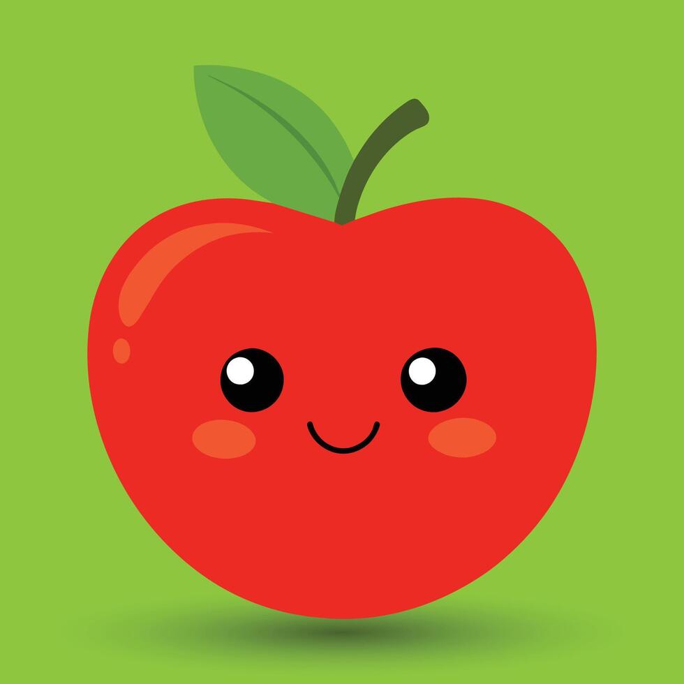 Smiling apple with eyes cute funny apple fruit cartoon style vector design illustration