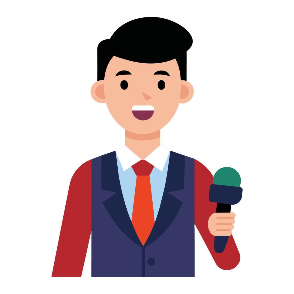 clipart features a professional male reporter holding a microphone vector