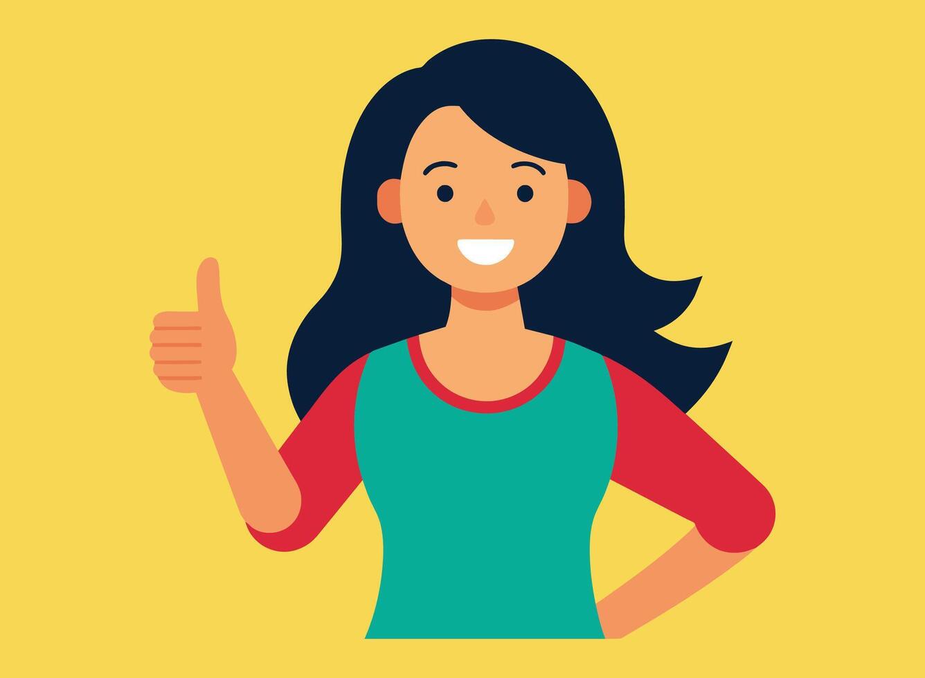 woman with thumbs up in the air enjoys life vector