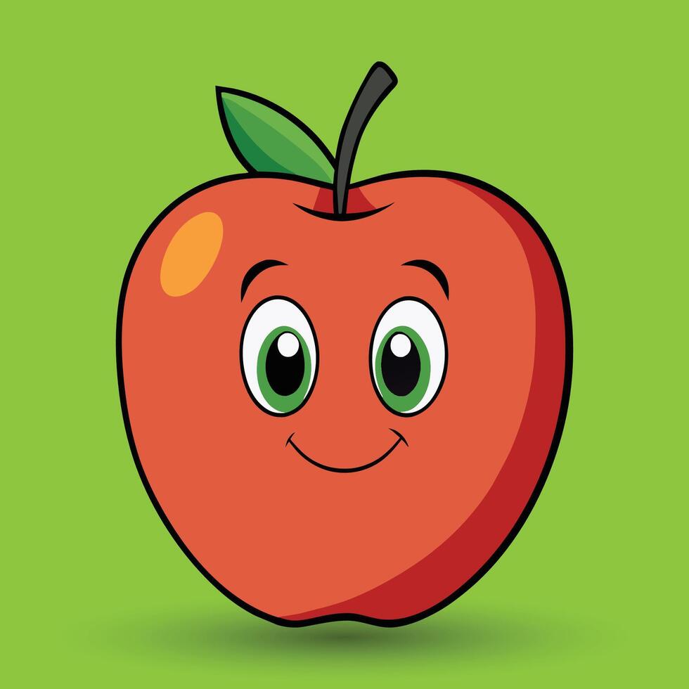 sonriente manzana con ojos linda gracioso manzana Fruta dibujos animados estilo vector diseño ilustración