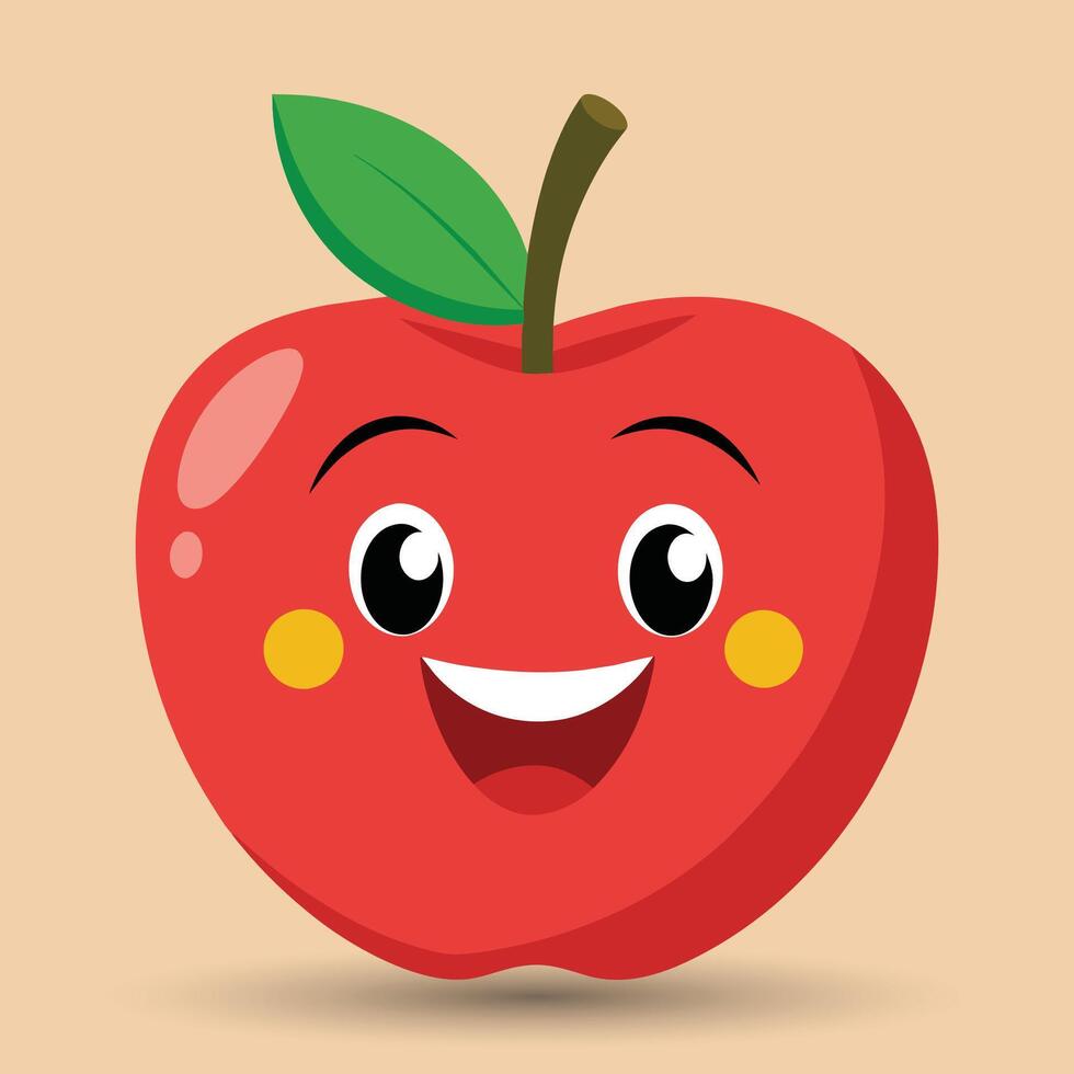 sonriente manzana con ojos linda gracioso manzana Fruta dibujos animados estilo vector diseño ilustración