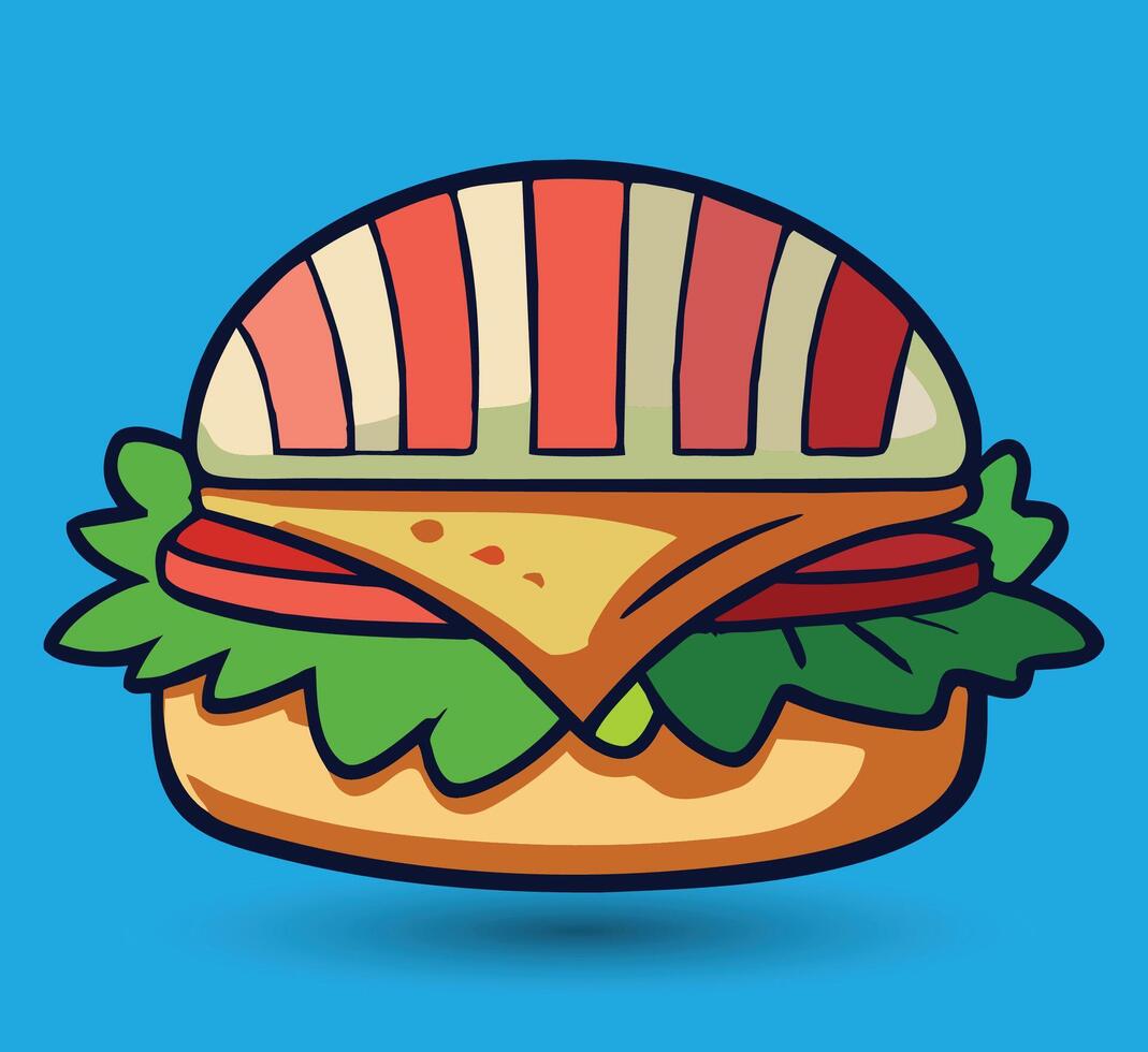 Hand Drawn Burger Vector Illustration. Burger with juicy beef.