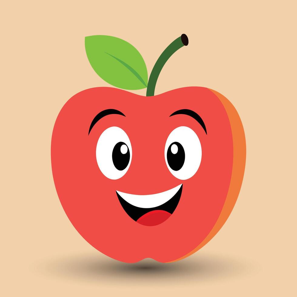 sonriente manzana con ojos linda gracioso manzana Fruta dibujos animados estilo vector diseño ilustración