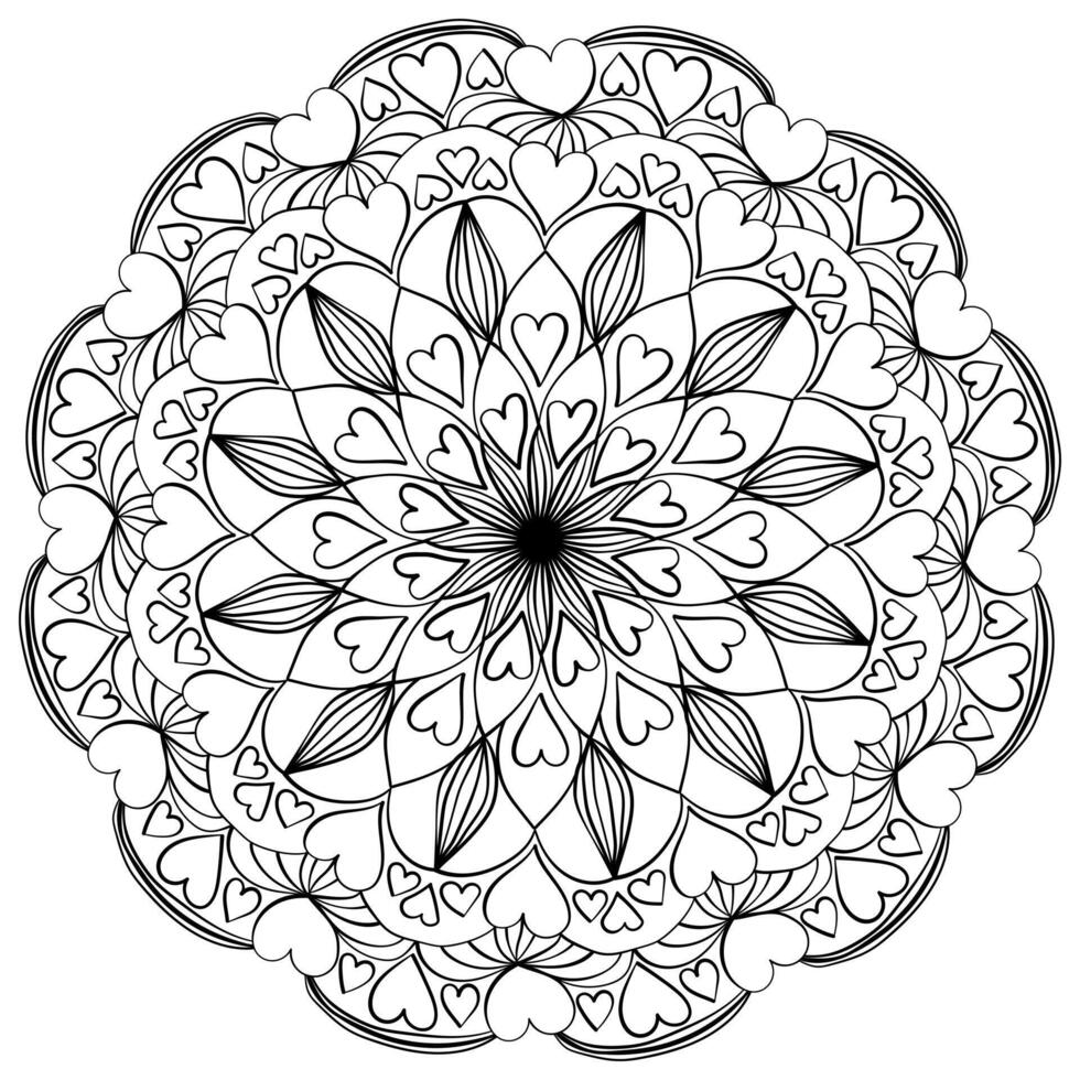 San Valentín día mandala con decorativo elementos, colorante página para diseño o actividad vector