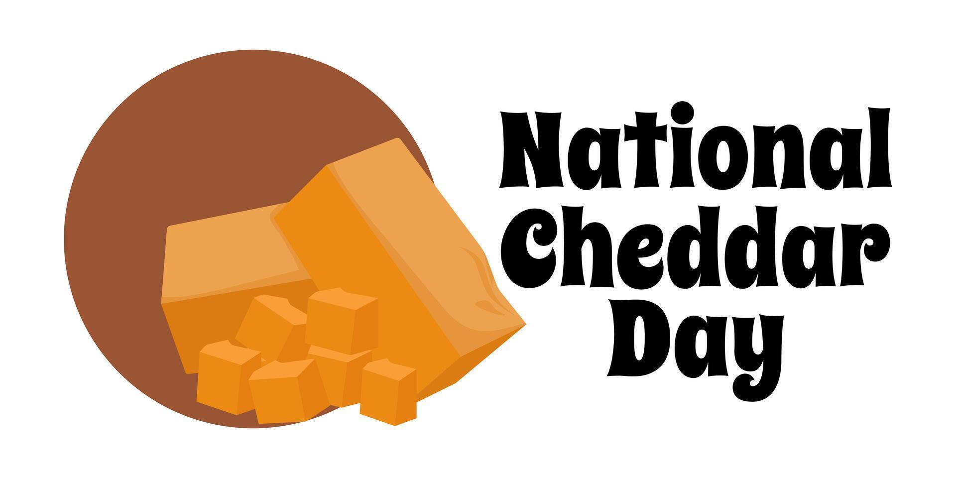 nacional queso Cheddar día, horizontal póster o bandera diseño acerca de popular comida vector