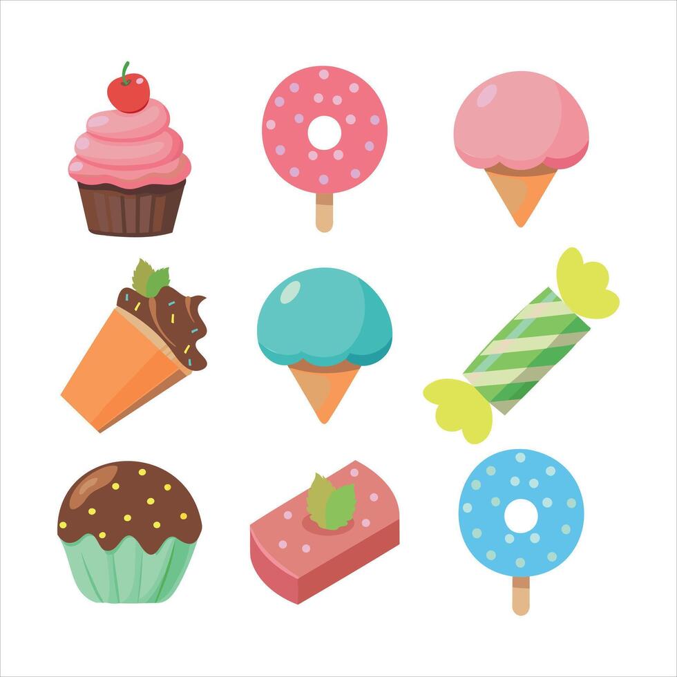 a set of different sweets and desserts vector