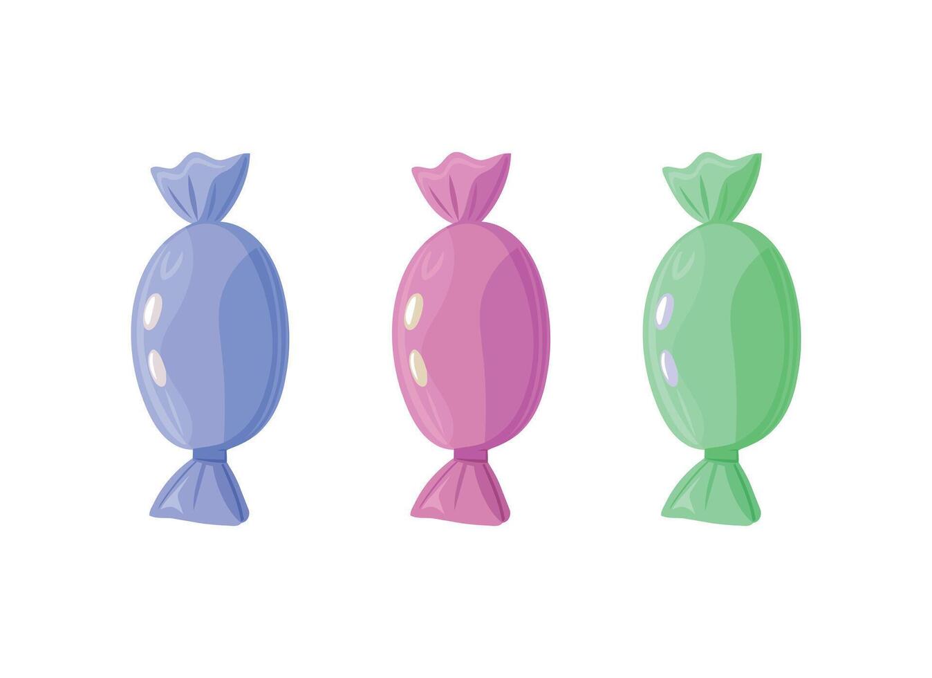 three different colored candies on a white background vector
