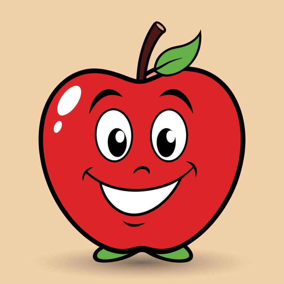 sonriente manzana con ojos linda gracioso manzana Fruta dibujos animados estilo vector diseño ilustración