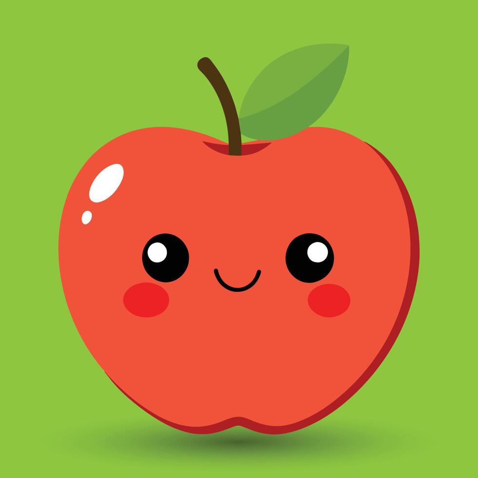 Smiling apple with eyes cute funny apple fruit cartoon style vector design illustration