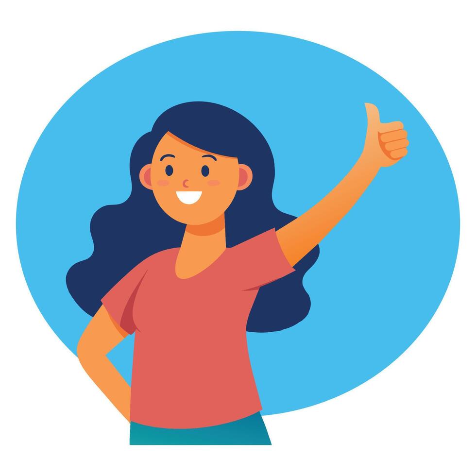 woman with thumbs up in the air enjoys life vector