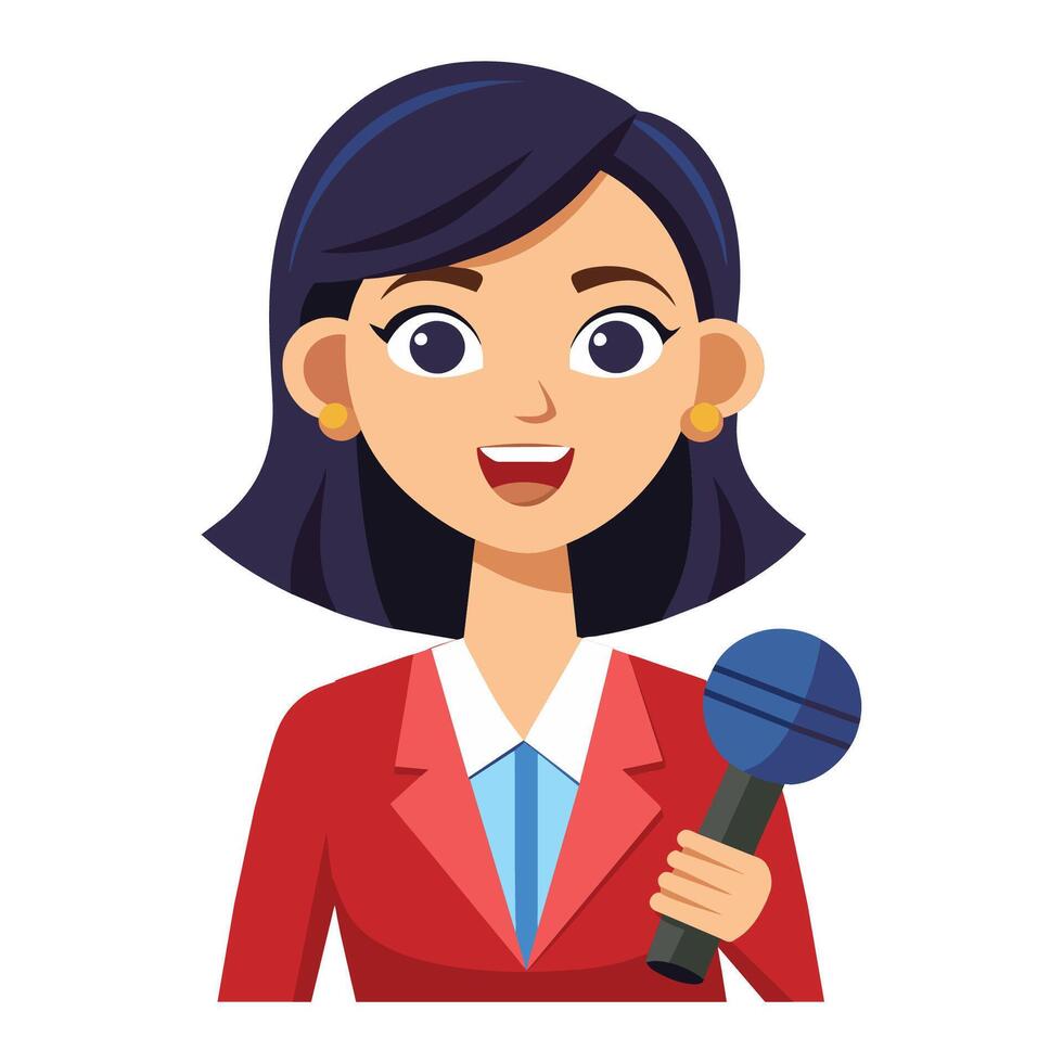 clipart features a professional woman reporter holding a microphone vector
