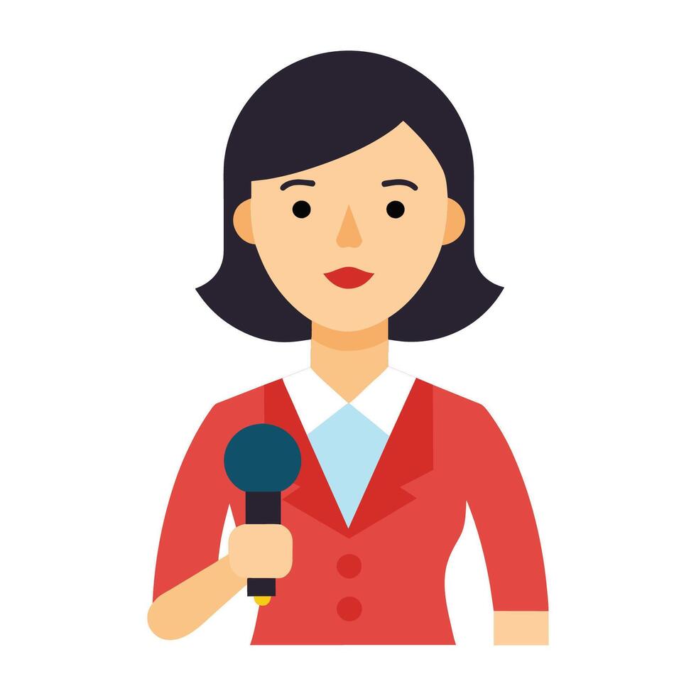 clipart features a professional woman reporter holding a microphone vector