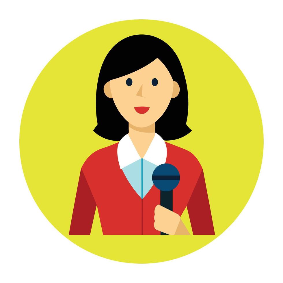 clipart features a professional woman reporter holding a microphone vector