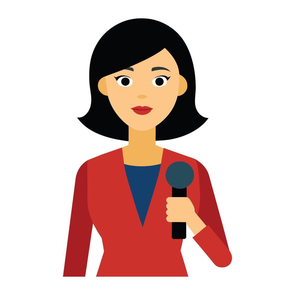 clipart features a professional woman reporter holding a microphone vector