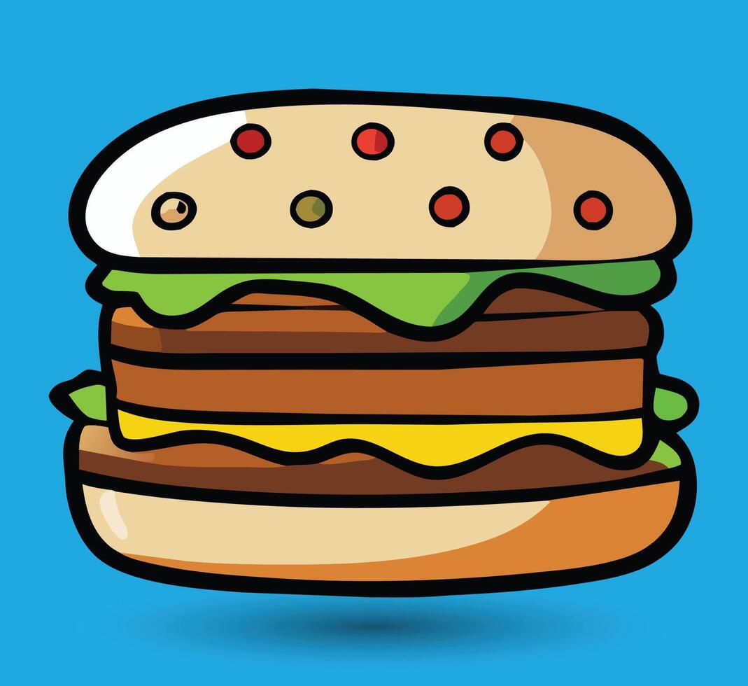 Hand Drawn Burger Vector Illustration. Burger with juicy beef.