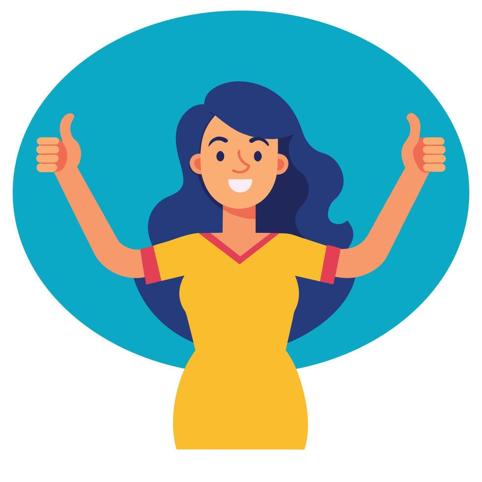 woman with thumbs up in the air enjoys life vector