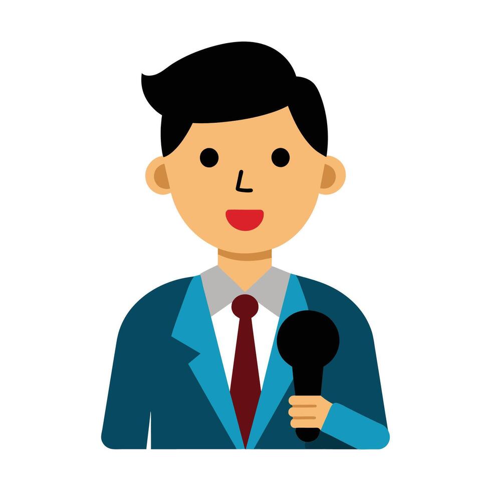 clipart features a professional male reporter holding a microphone vector