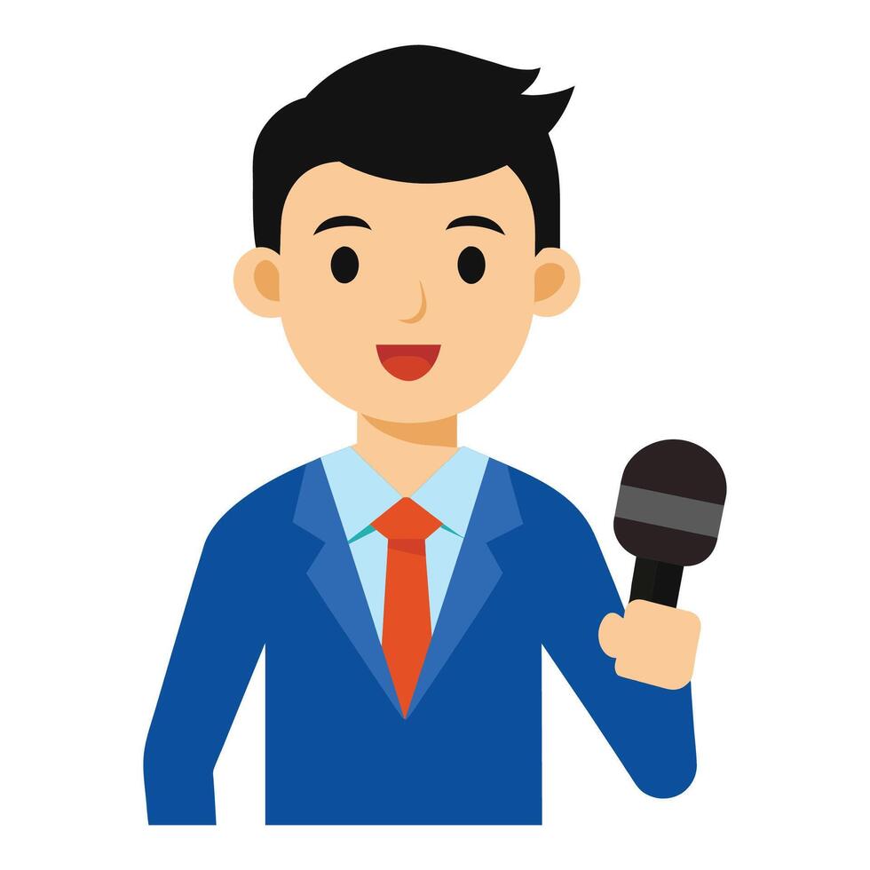 clipart features a professional male reporter holding a microphone vector