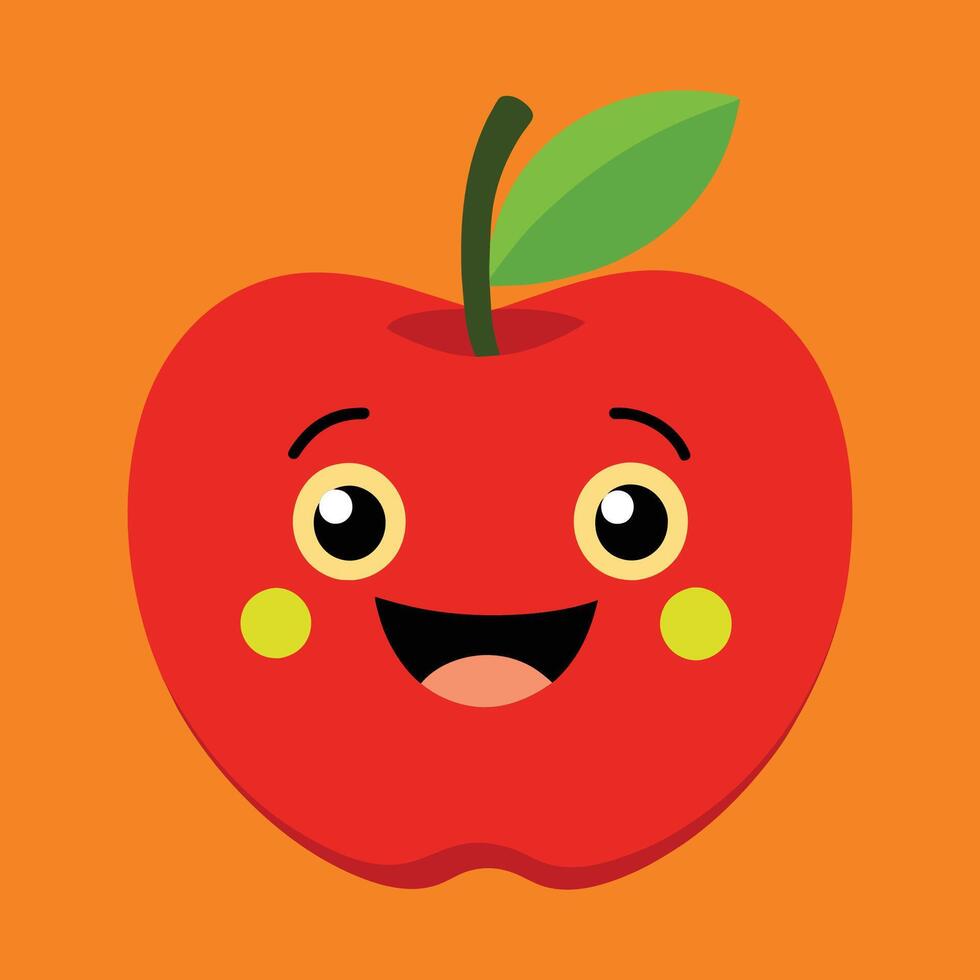 Smiling apple with eyes cute funny apple fruit cartoon style vector design illustration