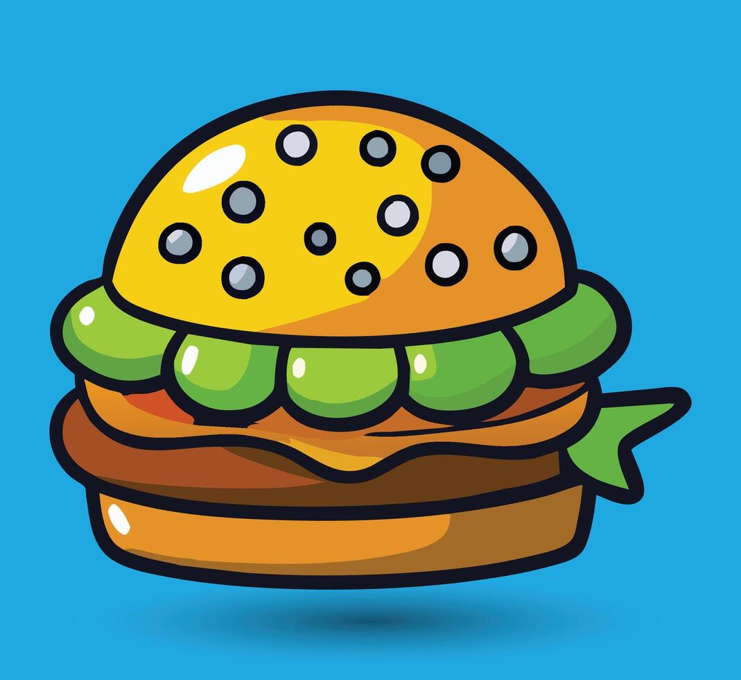 Hand Drawn Burger Vector Illustration. Burger with juicy beef.