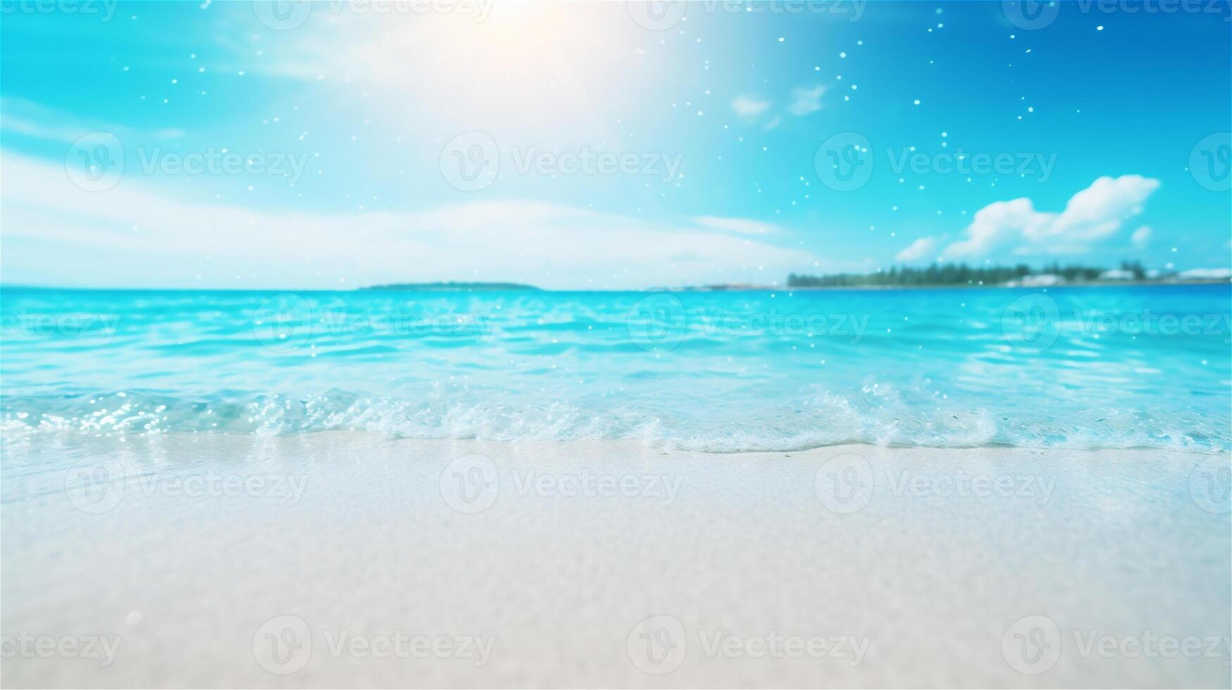 AI generated Blue ocean water with splashes. Sunny summer paradise. Seascape with sandy beach and foamy waves. Summer background. AI Generative photo